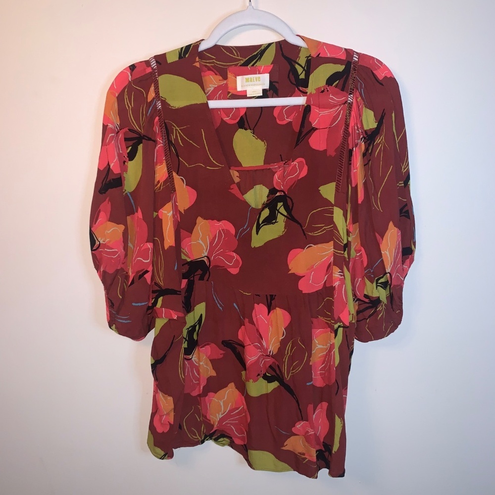 Maeve Anthropologie Beth Dolman Multi Floral Tunic Blouse Bloomcore - Picture 2 of 8